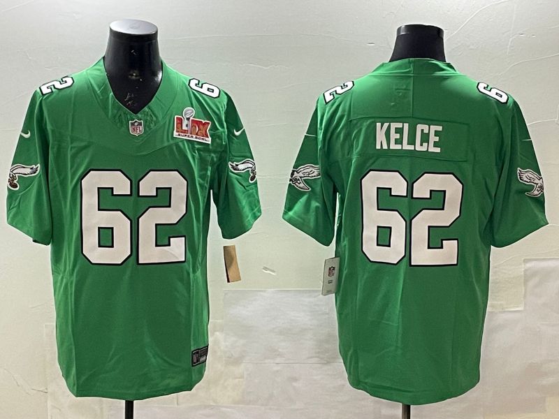 Men Philadelphia Eagles #62 Kelce Green three generations 2025 Nike Vapor Limited NFL Jersey style 22